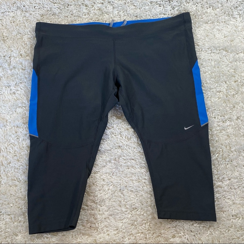 Nike Gray Crop Leggings with Blue Side Panels